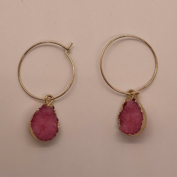 ⭐️❤️FREE Stone Pink Hoop Drop Charm Hipster Hippie Artsy Chic Glam Hip Earrings - Picture 8 of 8